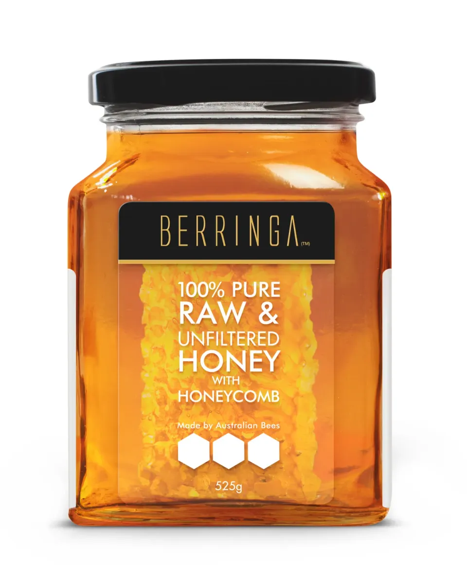 Berringa Raw Unfiltered miele 525g con favo eucalipto